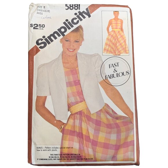 Simplicity Other - Simplicity 5881 Vintage Misses' Dress & Jacket Pattern Size R (14-18)